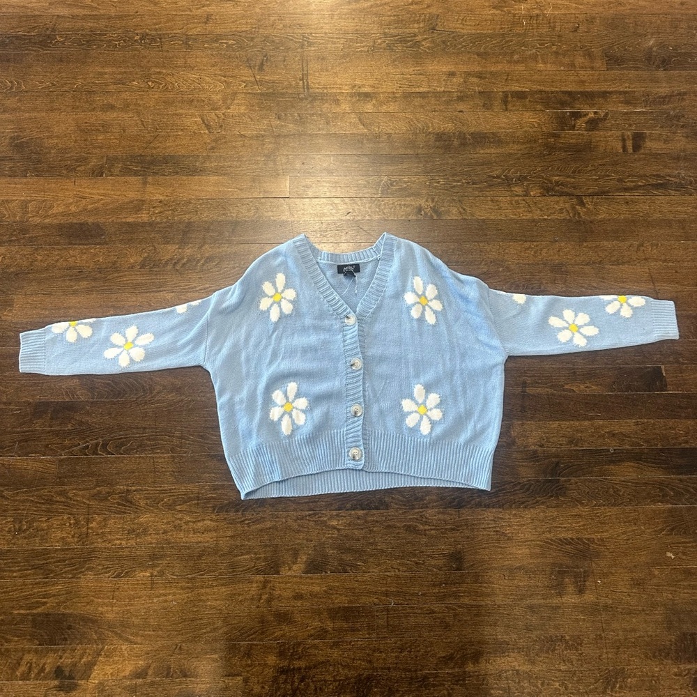 Just Polly Blue Cardigan with Daisy Pattern Medium